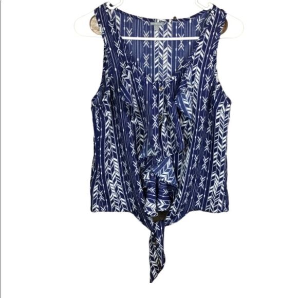 Charlotte Russe Top Crop Blue White Tie Front Waist Sleeveless Small - Picture 1 of 8